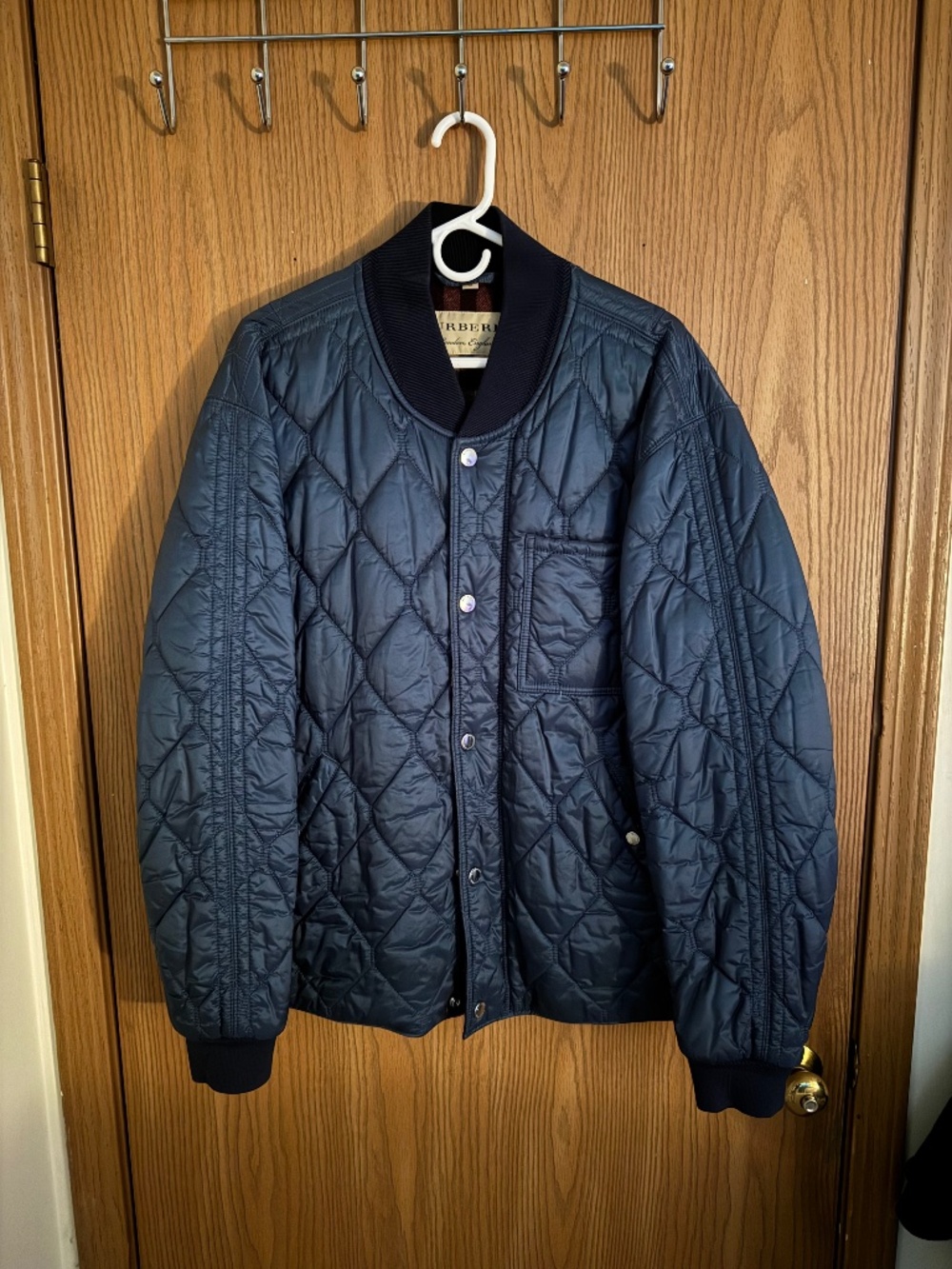 Burberry Men's Quilted Bomber Jacket Navy Blue